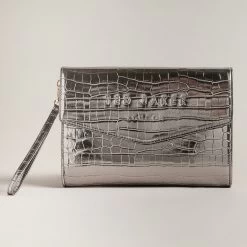 Ted Baker CROCEY Gunmetal Croc Envelope Pouch Bag