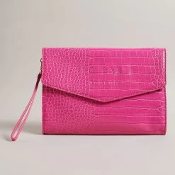 Ted Baker CROCEY Mid Pink Croc Envelope Pouch Bag